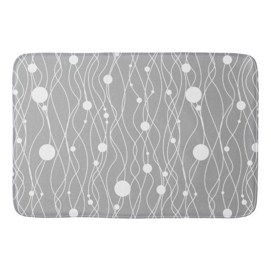 Weiß auf Grau Moderne Wirble Linien & Punkte Badematte (Vorderseite)