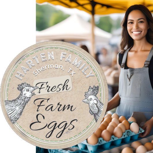 Weiß auf Kraft Bauernhof Hen Rooster Egg Karton Quadratischer Aufkleber