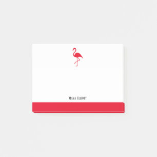Weiß auf leuchtend rotem Flamingo und Grenze mit d Post-it Klebezettel