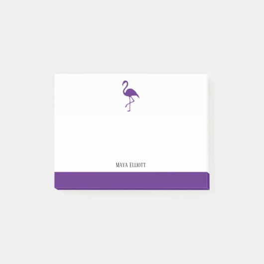 Weiß auf Lila Flamingo und Grenze mit dem Namen Post-it Klebezettel (Vorderseite)