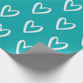 Weiß auf Meer grüne Handgezeichnete Herzen Geschenkpapier (Ecke)