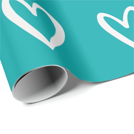 Weiß auf Meer grüne Handgezeichnete Herzen Geschenkpapier (Rolleneckpunkt)