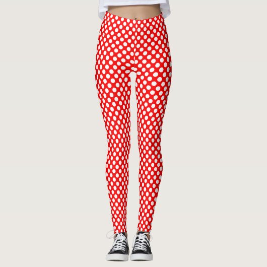 Weiß auf Red Small Size Polka Dots Leggings (Vorderseite)