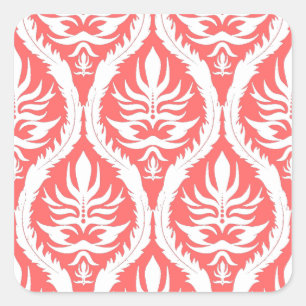 Weiß auf rosa Damask Quadratischer Aufkleber