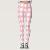 Weiß auf rosa Große horizontale Polka-Punkte Leggings (Vorderseite)