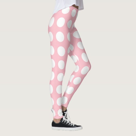 Weiß auf rosa Große horizontale Polka-Punkte Leggings (Rechts)