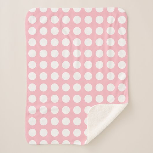 Weiß auf rosa Große horizontale Polka-Punkte Sherpadecke (Vorderseite)