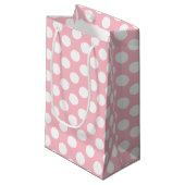 Weiß auf rosa große Polka-Punkte Kleine Geschenktüte (Vorderseite Schrägansicht)