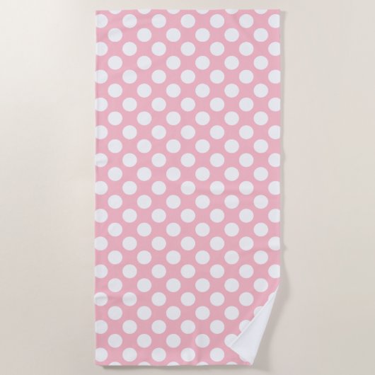 Weiß auf rosa große Polka-Punkte Strandtuch (Vorderseite)