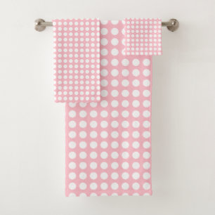 Weiß auf rosa mittelgroße, horizontale Polka-Punkt Badhandtuch Set