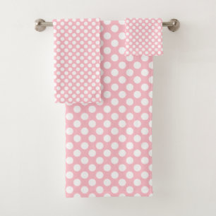 Weiß auf rosa mittelgroße Polka-Punkte Badhandtuch Set