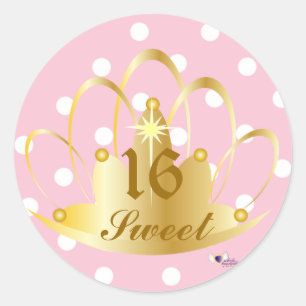 Weiß auf rosa Polka Dots, süß, 16 Sticker-Cust. Runder Aufkleber