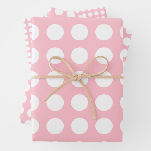 Weiß auf Rosa Unterschiedliche Größen Horiz. Polka Geschenkpapier Set (Beispiel)