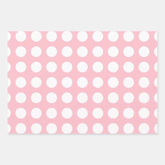 Weiß auf Rosa Unterschiedliche Größen Horiz. Polka Geschenkpapier Set (Vorderseite)