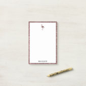 Weiß auf Rose Gold Glitzer Flamingo & Border, Name Post-it Klebezettel (Auf Schreibtisch)