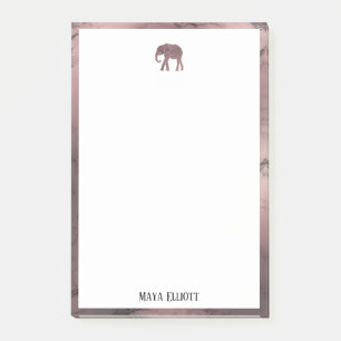 Weiß auf Rose Gold Marmor, Elefant & Border, Name Post-it Klebezettel