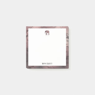 Weiß auf Rose Gold Marmor Elefant & Border Post-it Klebezettel