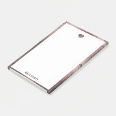 Weiß auf Rose Gold Marmor, Herz und Grenze, Name Post-it Klebezettel (angewinkelt)