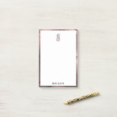 Weiß auf Rose Goldmarmor Ananas & Border, Name Post-it Klebezettel (Auf Schreibtisch)