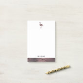 Weiß auf Rose Goldmarmor, Flamingo & Border, Name Post-it Klebezettel (Auf Schreibtisch)