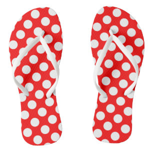 Weiß auf rot große Polka-Punkte Badesandalen