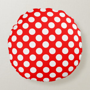 Weiß auf rot große Polka-Punkte Rundes Kissen