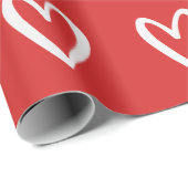 Weiß auf rot handgezogenen Herzen Geschenkpapier (Rolleneckpunkt)