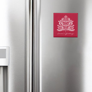 Weiß auf Rot Skandinavischer Nordischer Weihnachts Magnet