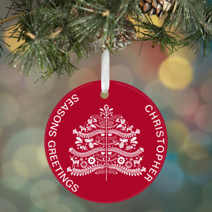 Weiß auf Rot Skandinavischer Nordischer Weihnachts Ornament
