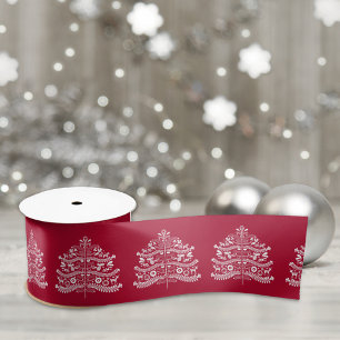 Weiß auf Rot Skandinavischer Nordischer Weihnachts Satinband