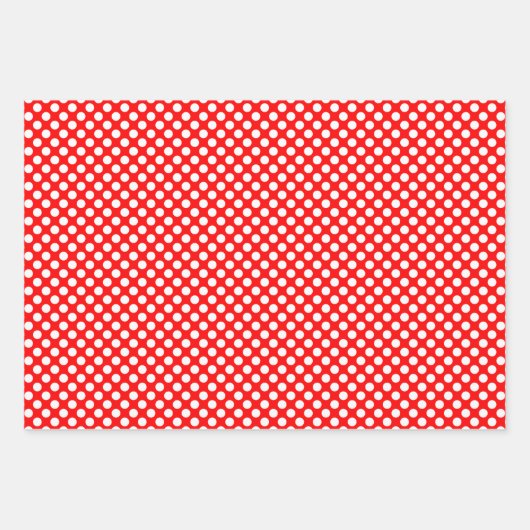 Weiß auf Rot verschiedenen Größen Polka Punkte Geschenkpapier Set (Vorderseite 3)