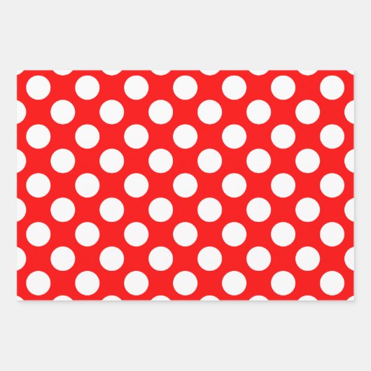 Weiß auf Rot verschiedenen Größen Polka Punkte Geschenkpapier Set (Vorderseite)