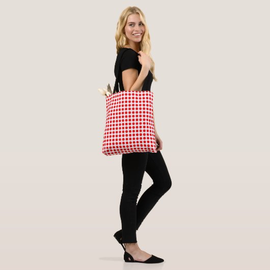 Weiß auf rotem Medium Horizontal Polka Dots Muster Tasche (Am Model)