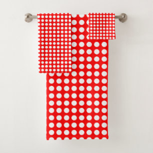 Weiß auf roten mittelgroßen horizontalen Polka-Pun Badhandtuch Set