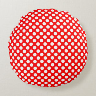 Weiß auf roten mittelgroßen Polka Dots Rundkissen Rundes Kissen