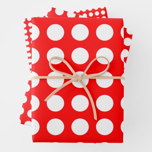 Weiß auf roten verschiedenen Größen Horizontal Pol Geschenkpapier Set (Beispiel)