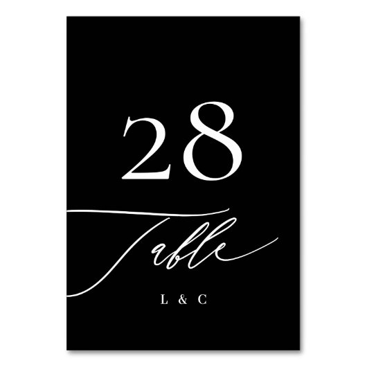 Weiß auf Schwarz | Kalligrafie Moderne Hochzeit Tischnummer (Vorderseite)
