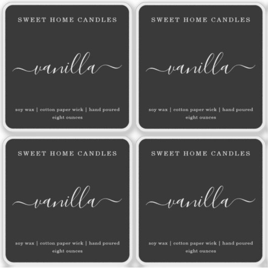Weiß auf Schwarz-Personalisiert-Candle-Etikett Aufkleber (Vorderseite)
