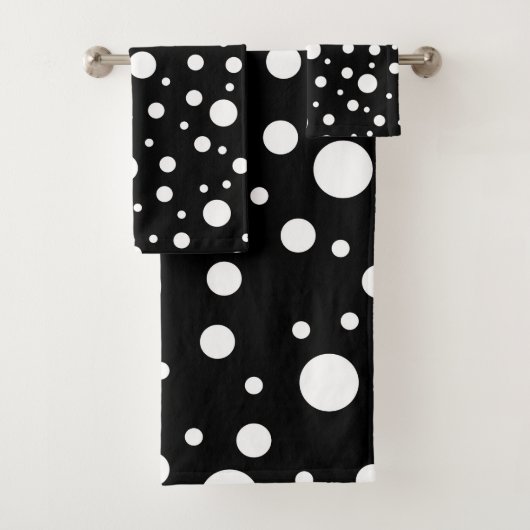 Weiß auf Schwarz Polka Dot Muster Badhandtuch Set (Insitu)