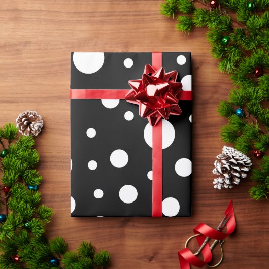 Weiß auf Schwarz Polka Dot Muster Geschenkpapier (Feiertagsgeschenk)