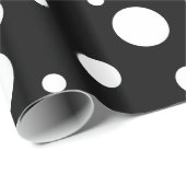Weiß auf Schwarz Polka Dot Muster Geschenkpapier (Rolleneckpunkt)