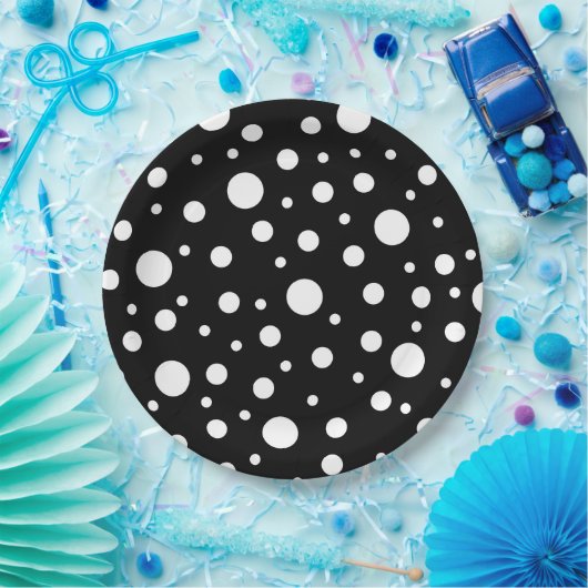 Weiß auf Schwarz Polka Dot Muster Pappteller (Party)