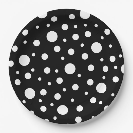 Weiß auf Schwarz Polka Dot Muster Pappteller (Vorderseite)