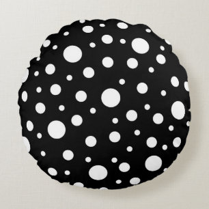 Weiß auf Schwarz Polka Dot Muster Rundes Kissen