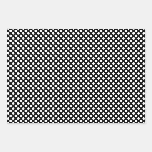 Weiß auf Schwarz verschiedene Größen Polka Punkte Geschenkpapier Set (Vorderseite 3)