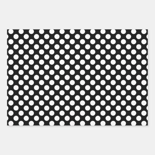 Weiß auf Schwarz verschiedene Größen Polka Punkte Geschenkpapier Set (Vorderseite 2)