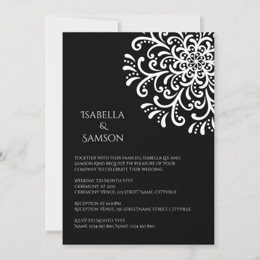 Weiß auf schwarzem Blüh Einladung (Vorderseite)