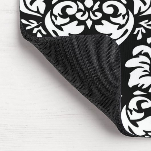 Weiß auf schwarzem Damast Mousepad (Ecke)