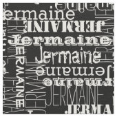 Weiß auf schwarzem modernem Namenscollagen-Dekor Stoff (Nahaufnahme)