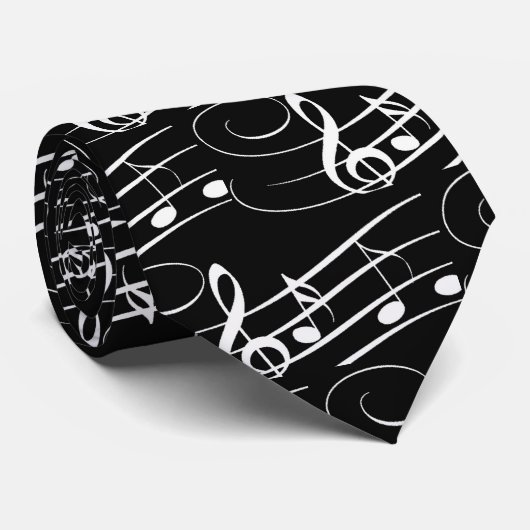 Weiß auf schwarzem Musiknoten Krawatte (Gerollt)
